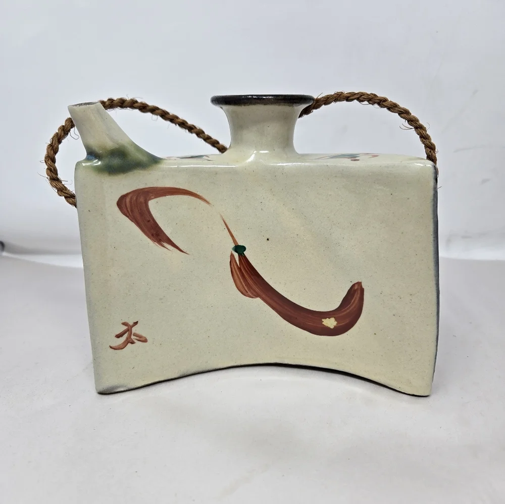 Japenese Okinawa Ceramic Showa Period Awamori Sake Hip Flask Dachibin Handmade - Picture 6 of 16